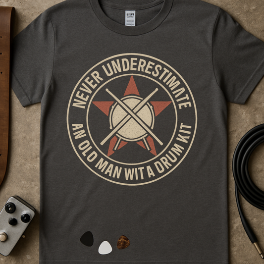 Underestimate Drums Man Badge T-Shirt