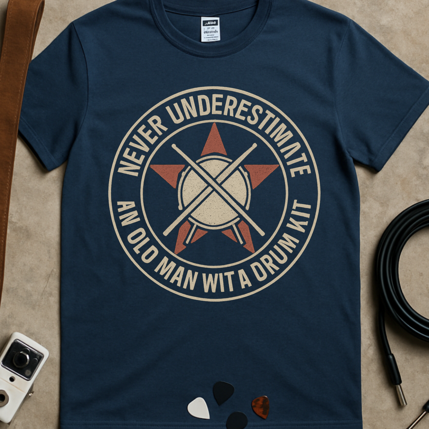 Underestimate Drums Man Badge T-Shirt